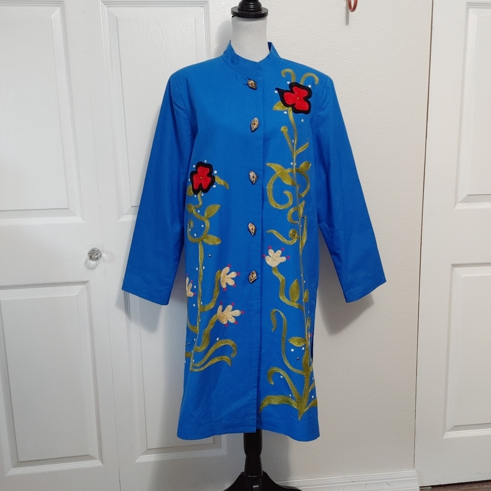 VTG Alex Kim Embroidered Tunic Duster Coat - Picture 3 of 16